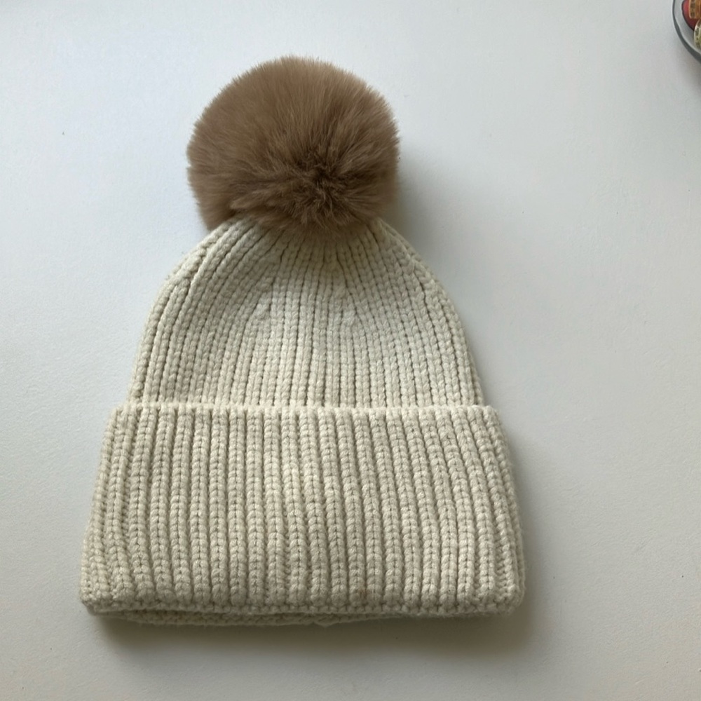 Beanie with Faux Fur Pom
